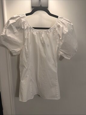 J. Crew White Puff-Sleeve Peasant Blouse